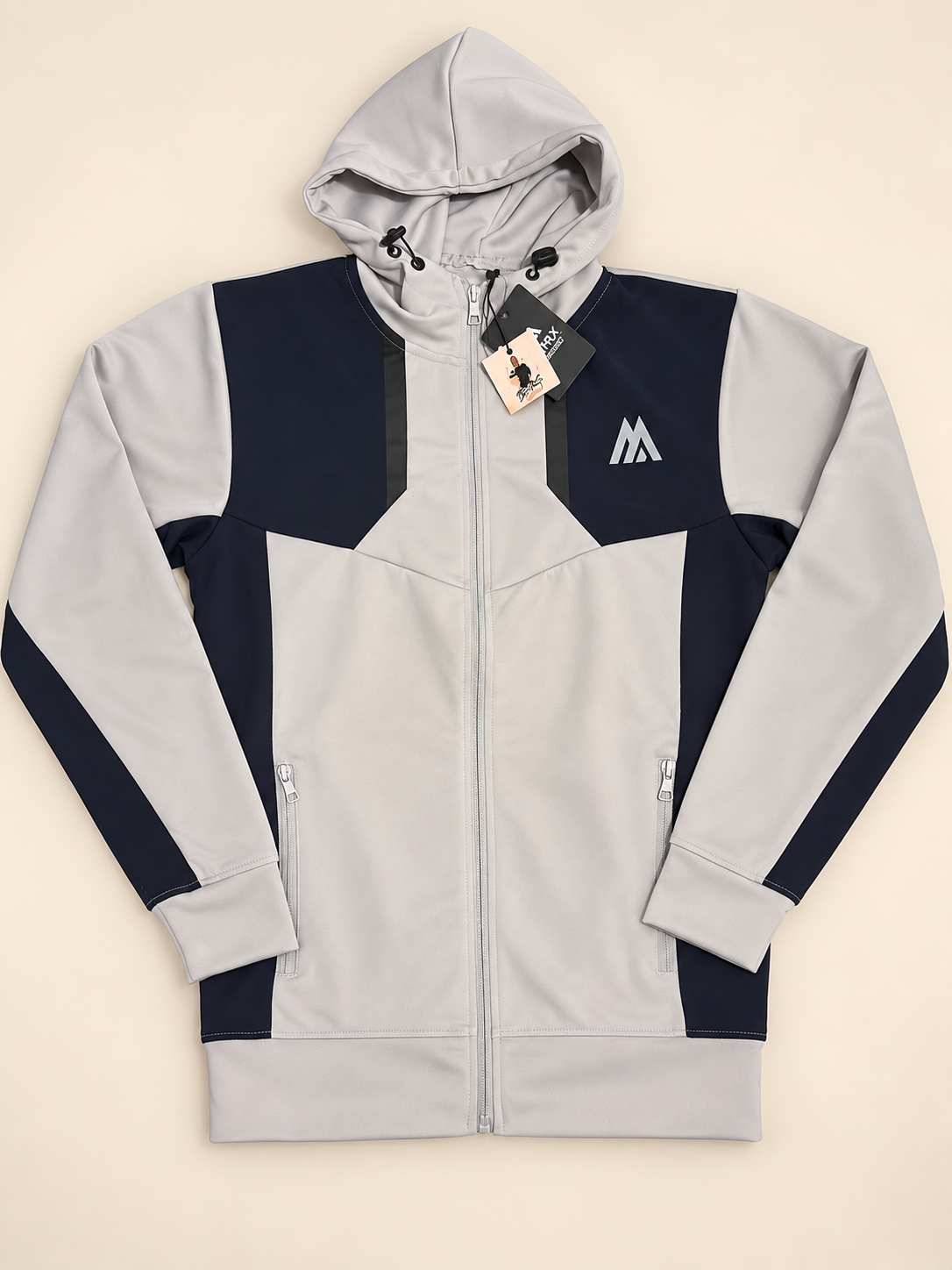 MNTRX Colour Block Full Zip Hoodie – Grey & Navy – Small
