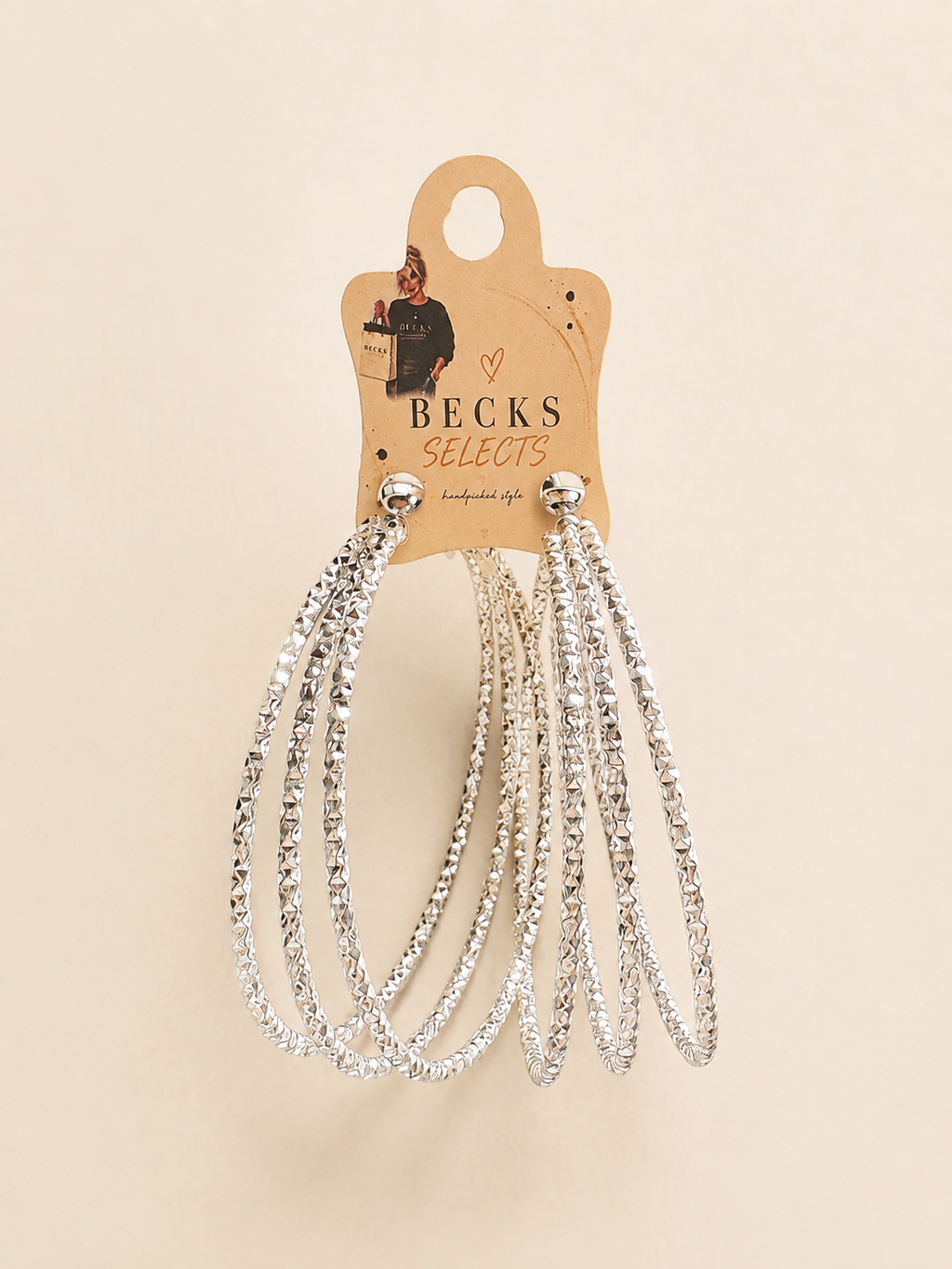 Silver Textured Multi Hoop Drop Earrings