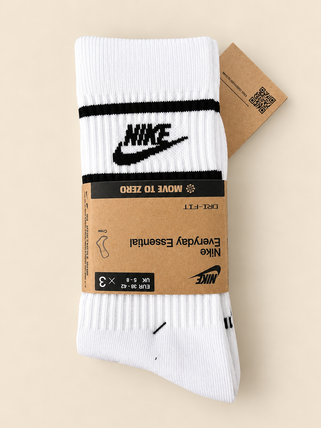 Nike Everyday Essential Dri-FIT Crew Socks – White/Black – 3 Pack